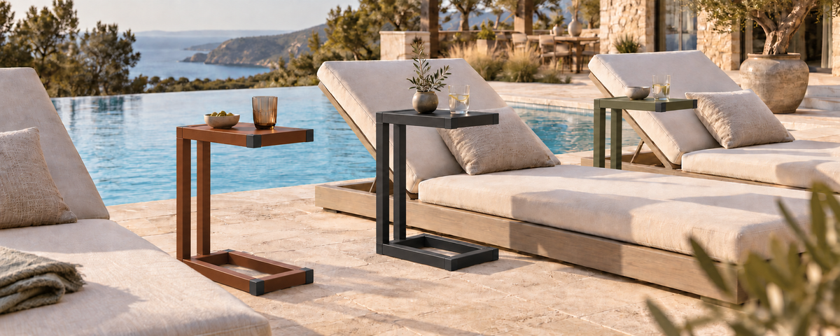 Table de transat Calanque – Vue piscine avec les 3 finitions angle 2